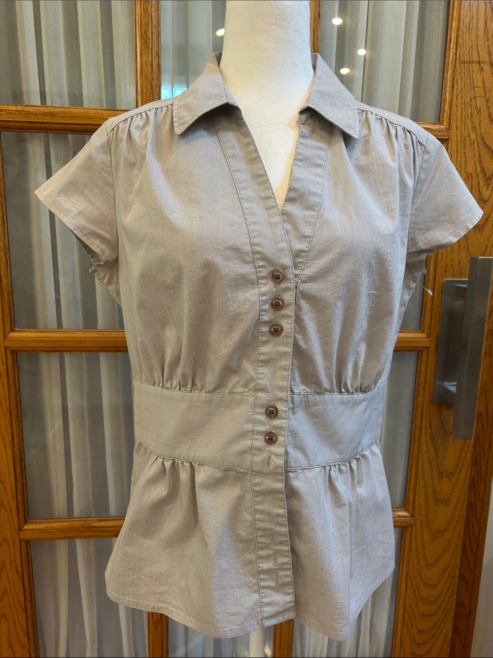 Ann Taylor Light Gray Striped Lined Jacket